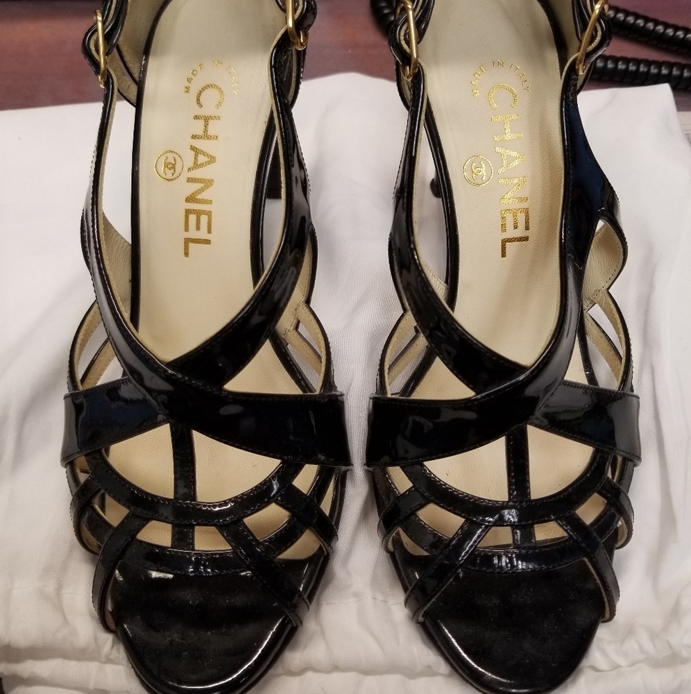 CHANEL Black Strappy Heels